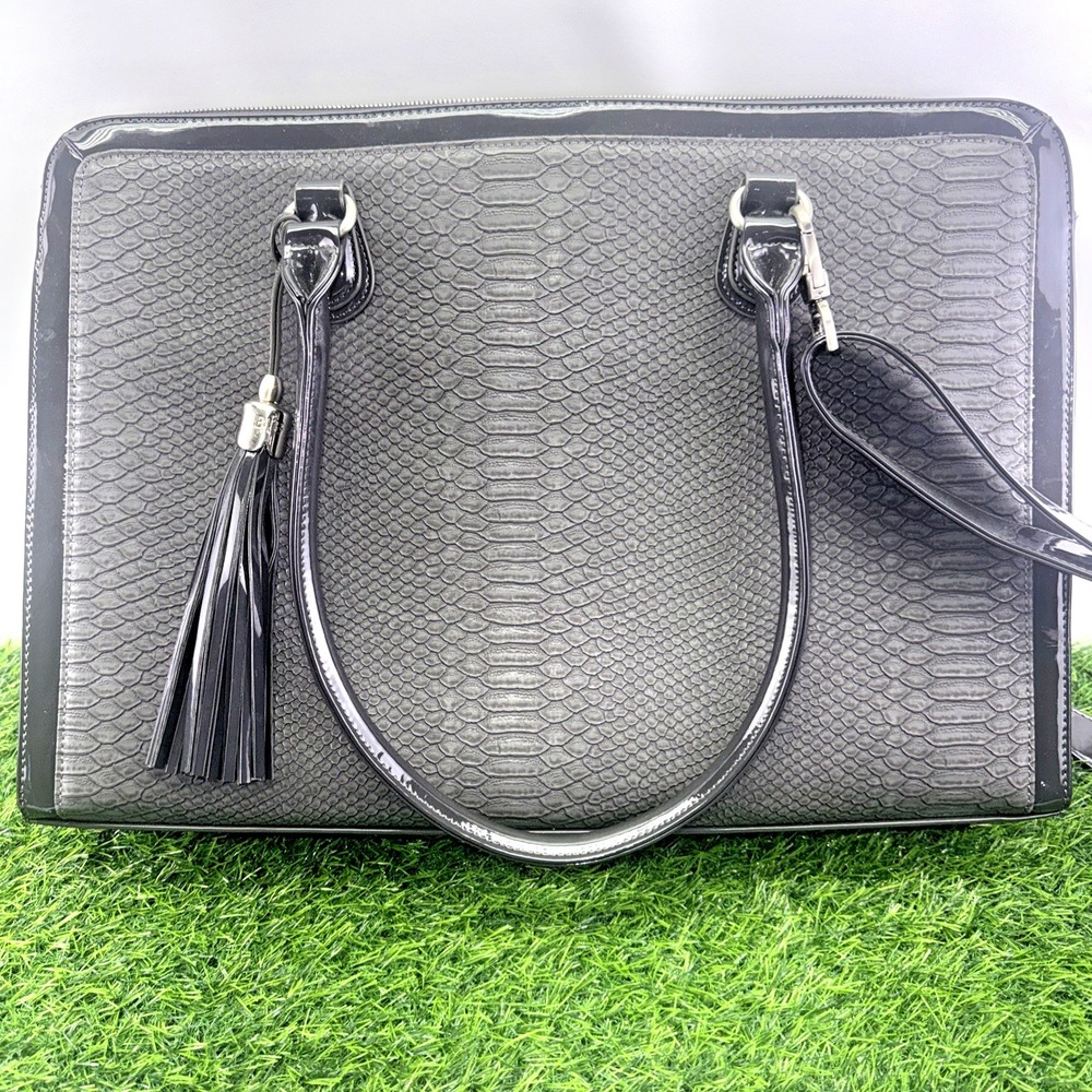 MY BEST FRIEND IS A BAG Black Patent Faux Snakeskin 17" Laptop LINDSAY Tote Bag